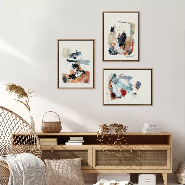 Kate and Laurel Sylvie By The Fireplace Series Framed Canvas Wall Art Set by Xizhou Xie 3 Piece Set Gold Modern Abstract Colorful Brushstrokes Art for WallGold