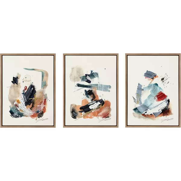 Kate and Laurel Sylvie By The Fireplace Series Framed Canvas Wall Art Set by Xizhou Xie 3 Piece Set Gold Modern Abstract Colorful Brushstrokes Art for WallGold