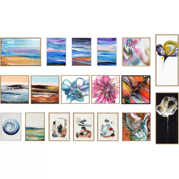 Kate and Laurel Sylvie By The Fireplace Series Framed Canvas Wall Art Set by Xizhou Xie 3 Piece Set Gold Modern Abstract Colorful Brushstrokes Art for WallNatural