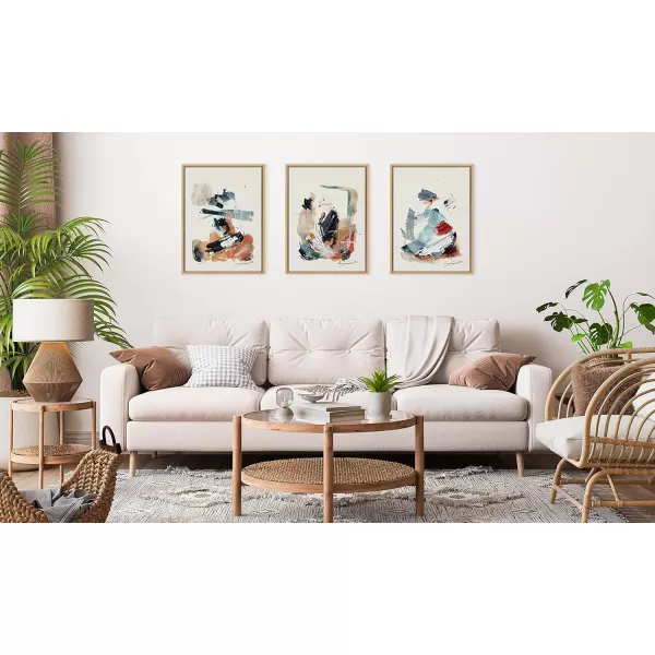 Kate and Laurel Sylvie By The Fireplace Series Framed Canvas Wall Art Set by Xizhou Xie 3 Piece Set Gold Modern Abstract Colorful Brushstrokes Art for WallNatural