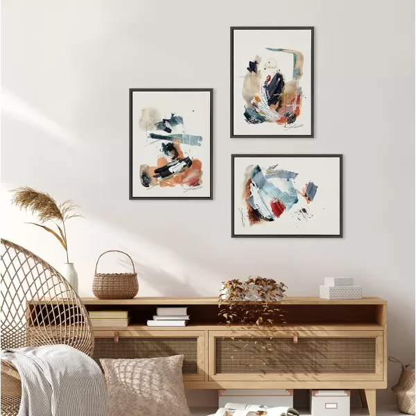 Kate and Laurel Sylvie By The Fireplace Series Framed Canvas Wall Art Set by Xizhou Xie 3 Piece Set Gold Modern Abstract Colorful Brushstrokes Art for WallGray