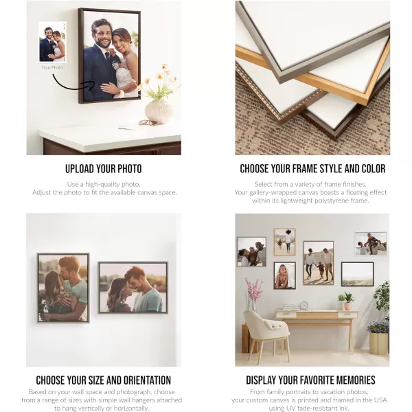 Kate and Laurel Sylvie Custom Printed Framed Canvas Wall Art 33x23 Dark Gray Personal Canvas Print with Your Photos for Bedroom or Living Room Gallery Wall Decor  Printed and Hand Framed in the USABright Gold