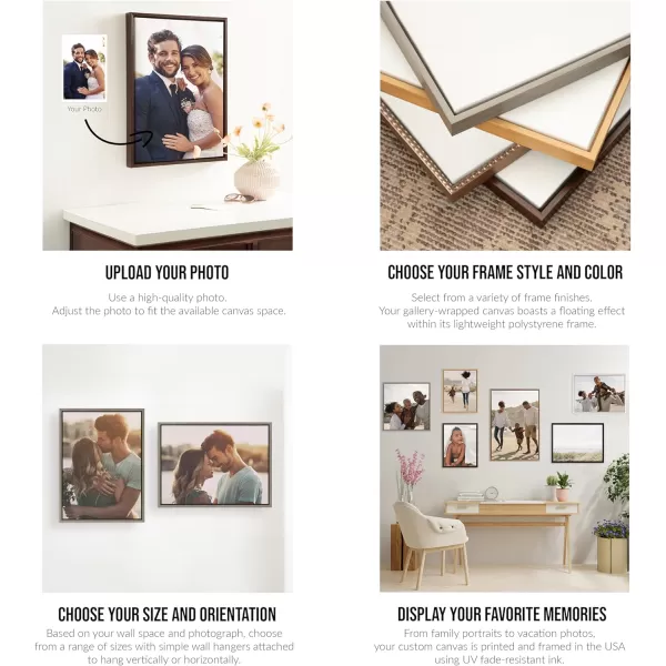 Kate and Laurel Sylvie Custom Printed Framed Canvas Wall Art 33x23 Dark Gray Personal Canvas Print with Your Photos for Bedroom or Living Room Gallery Wall Decor  Printed and Hand Framed in the USANatural
