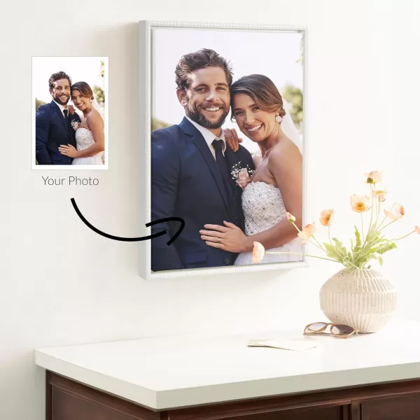 Kate and Laurel Sylvie Custom Printed Framed Canvas Wall Art 33x23 Dark Gray Personal Canvas Print with Your Photos for Bedroom or Living Room Gallery Wall Decor  Printed and Hand Framed in the USABeaded White