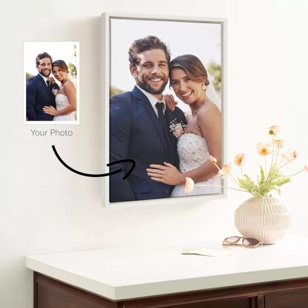 Kate and Laurel Sylvie Custom Printed Framed Canvas Wall Art 33x23 Dark Gray Personal Canvas Print with Your Photos for Bedroom or Living Room Gallery Wall Decor  Printed and Hand Framed in the USAWhite