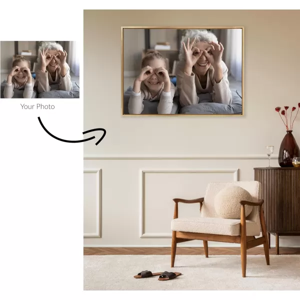 Kate and Laurel Sylvie Custom Printed Framed Canvas Wall Art 33x23 Dark Gray Personal Canvas Print with Your Photos for Bedroom or Living Room Gallery Wall Decor  Printed and Hand Framed in the USABright Gold