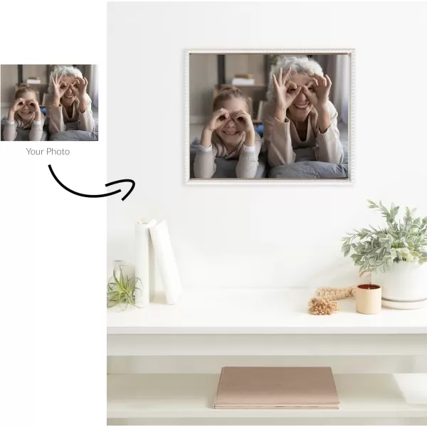 Kate and Laurel Sylvie Custom Printed Framed Canvas Wall Art 33x23 Dark Gray Personal Canvas Print with Your Photos for Bedroom or Living Room Gallery Wall Decor  Printed and Hand Framed in the USABeaded White
