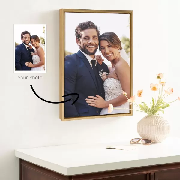 Kate and Laurel Sylvie Custom Printed Framed Canvas Wall Art 33x23 Dark Gray Personal Canvas Print with Your Photos for Bedroom or Living Room Gallery Wall Decor  Printed and Hand Framed in the USABright Gold