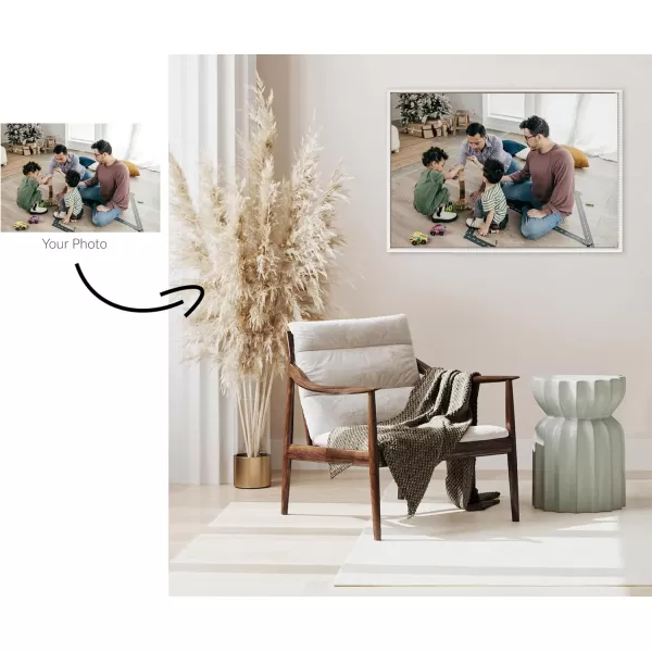 Kate and Laurel Sylvie Custom Printed Framed Canvas Wall Art 33x23 Dark Gray Personal Canvas Print with Your Photos for Bedroom or Living Room Gallery Wall Decor  Printed and Hand Framed in the USABeaded White