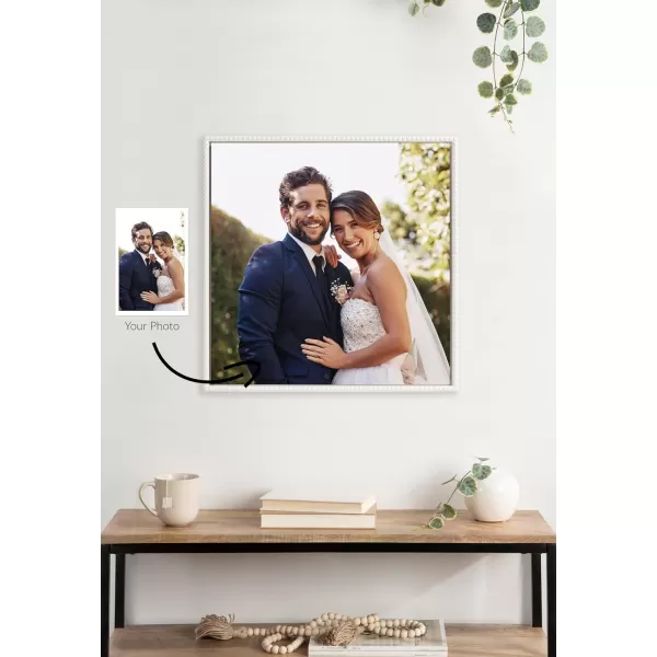 Kate and Laurel Sylvie Custom Printed Framed Canvas Wall Art 33x23 Dark Gray Personal Canvas Print with Your Photos for Bedroom or Living Room Gallery Wall Decor  Printed and Hand Framed in the USABeaded White