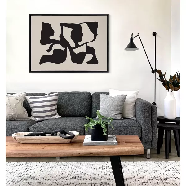 Kate and Laurel Sylvie Distorted Shapes of Black and Tan Framed Canvas Wall Art by The Creative Bunch Studio 28x38 Black Contemporary Abstract Bold Art for WallBlack