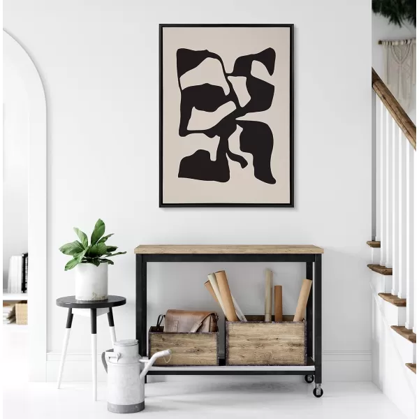 Kate and Laurel Sylvie Distorted Shapes of Black and Tan Framed Canvas Wall Art by The Creative Bunch Studio 28x38 Black Contemporary Abstract Bold Art for WallBlack