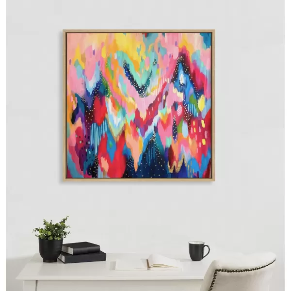 Kate and Laurel Sylvie EV Brushstroke 100 Framed Canvas Wall Art by Jessi Raulet of Ettavee 30x30 Natural Colorful Abstract for WallGold