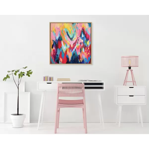 Kate and Laurel Sylvie EV Brushstroke 100 Framed Canvas Wall Art by Jessi Raulet of Ettavee 30x30 Natural Colorful Abstract for WallGold