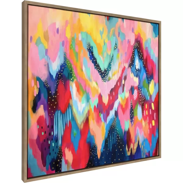 Kate and Laurel Sylvie EV Brushstroke 100 Framed Canvas Wall Art by Jessi Raulet of Ettavee 30x30 Natural Colorful Abstract for WallGold