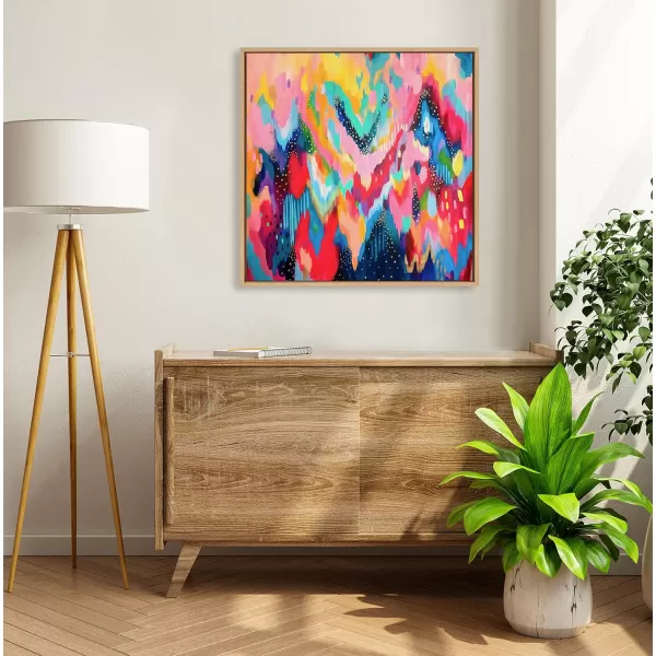 Kate and Laurel Sylvie EV Brushstroke 100 Framed Canvas Wall Art by Jessi Raulet of Ettavee 30x30 Natural Colorful Abstract for WallNatural