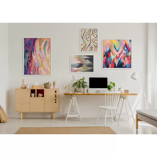 Kate and Laurel Sylvie EV Brushstroke 100 Framed Canvas Wall Art by Jessi Raulet of Ettavee 30x30 Natural Colorful Abstract for WallWhite
