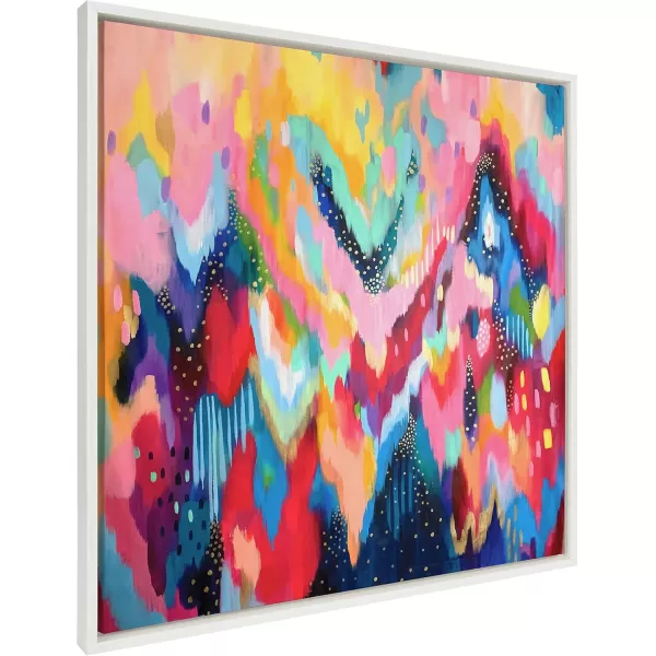 Kate and Laurel Sylvie EV Brushstroke 100 Framed Canvas Wall Art by Jessi Raulet of Ettavee 30x30 Natural Colorful Abstract for WallWhite