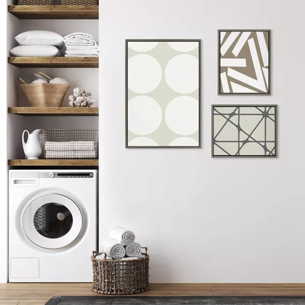 Kate and Laurel Sylvie Elevated Modern Neutral Dots Pattern No 2 and Stained Glass Framed Canvas Wall Art Set by The Creative Bunch Studio Set of 3 16x20 and 23x33 Natural Abstract Wall DcorGray