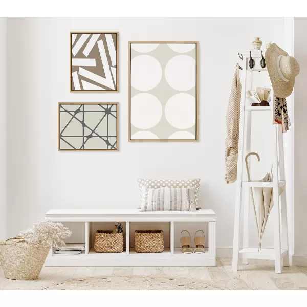 Kate and Laurel Sylvie Elevated Modern Neutral Dots Pattern No 2 and Stained Glass Framed Canvas Wall Art Set by The Creative Bunch Studio Set of 3 16x20 and 23x33 Natural Abstract Wall DcorNatural