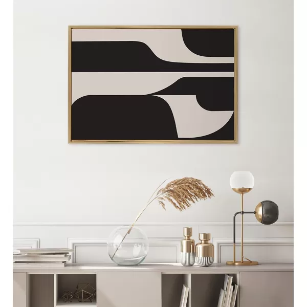 Kate and Laurel Sylvie Eye Catching Sleek Abstract 6 Black and Beige Framed Canvas Wall Art by The Creative Bunch Studio 23x33 Black Modern Contemporary Art for WallGold
