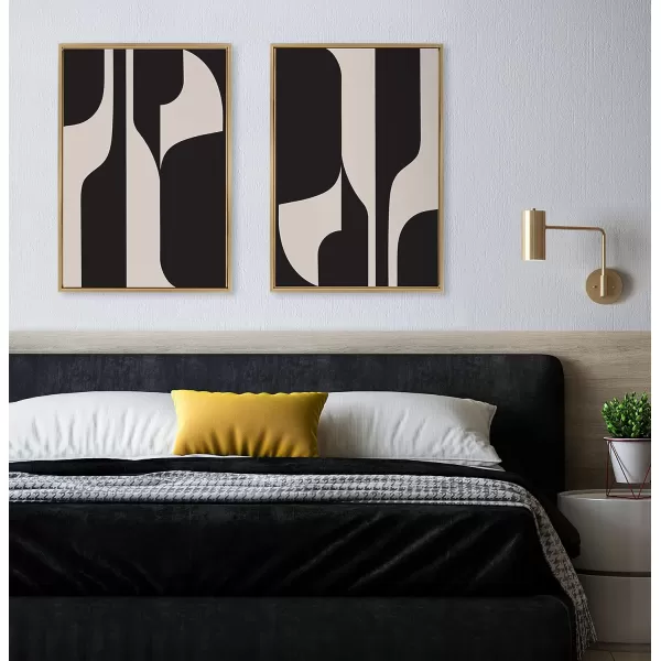Kate and Laurel Sylvie Eye Catching Sleek Abstract 6 Black and Beige Framed Canvas Wall Art by The Creative Bunch Studio 23x33 Black Modern Contemporary Art for WallGold