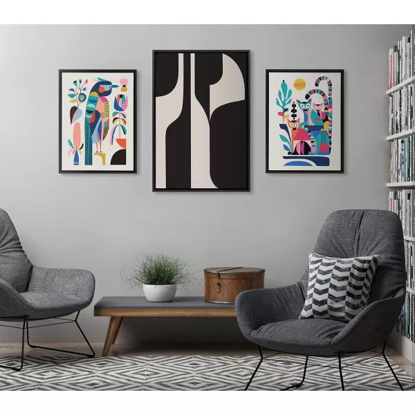 Kate and Laurel Sylvie Eye Catching Sleek Abstract 6 Black and Beige Framed Canvas Wall Art by The Creative Bunch Studio 23x33 Black Modern Contemporary Art for WallBlack