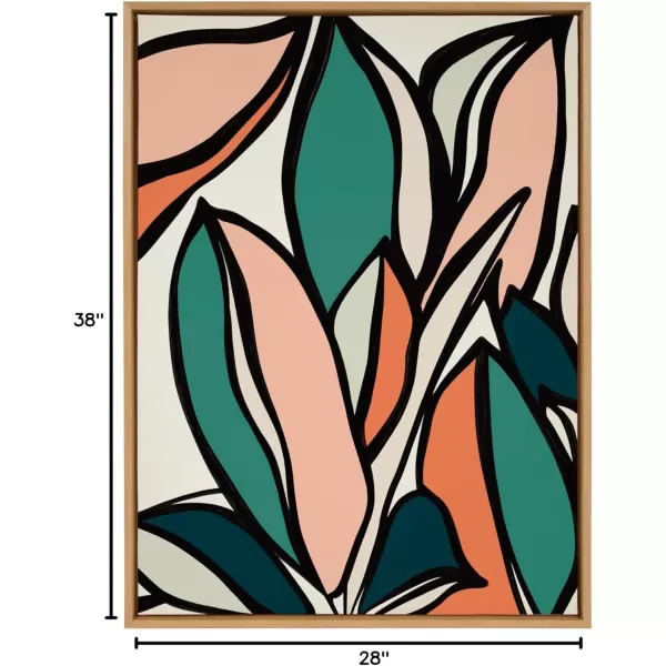 Kate and Laurel Sylvie Fanciful Ficus 2 Framed Canvas Wall Art by Alicia Bock 18x24 Natural Colorful Plant Leaves Art for WallNatural