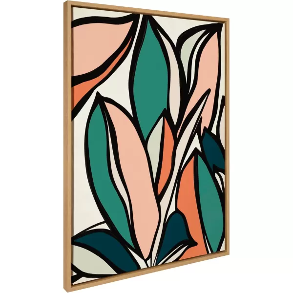 Kate and Laurel Sylvie Fanciful Ficus 2 Framed Canvas Wall Art by Alicia Bock 18x24 Natural Colorful Plant Leaves Art for WallNatural