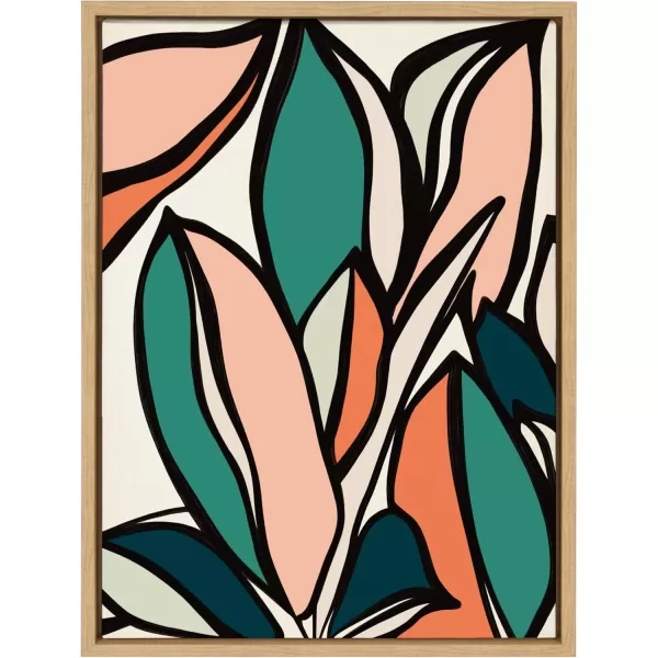 Kate and Laurel Sylvie Fanciful Ficus 2 Framed Canvas Wall Art by Alicia Bock 18x24 Natural Colorful Plant Leaves Art for WallNatural