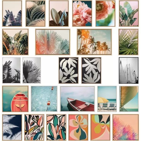 Kate and Laurel Sylvie Fanciful Ficus 2 Framed Canvas Wall Art by Alicia Bock 18x24 Natural Colorful Plant Leaves Art for WallNatural