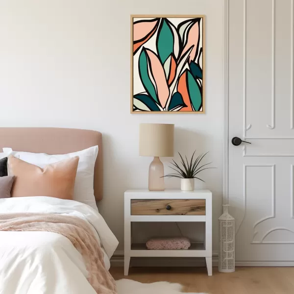 Kate and Laurel Sylvie Fanciful Ficus 2 Framed Canvas Wall Art by Alicia Bock 18x24 Natural Colorful Plant Leaves Art for WallNatural