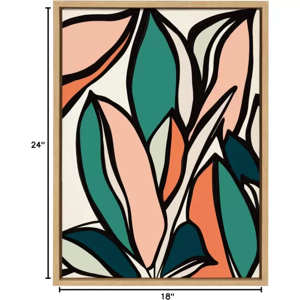 Kate and Laurel Sylvie Fanciful Ficus 2 Framed Canvas Wall Art by Alicia Bock 18x24 Natural Colorful Plant Leaves Art for WallNatural