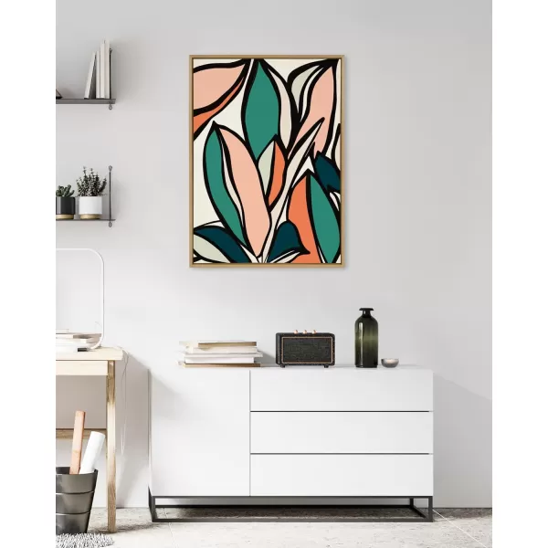 Kate and Laurel Sylvie Fanciful Ficus 2 Framed Canvas Wall Art by Alicia Bock 18x24 Natural Colorful Plant Leaves Art for WallNatural