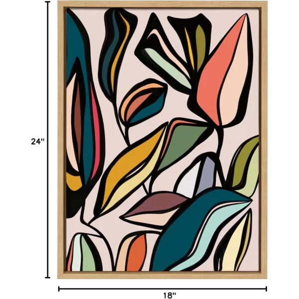 Kate and Laurel Sylvie Fanciful Ficus Framed Canvas Wall Art by Alicia Bock 18x24 Natural Colorful Plant Leaves Art for WallNatural