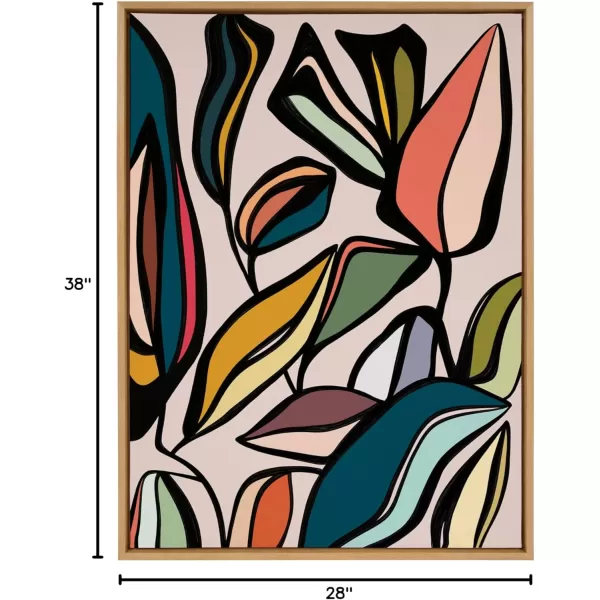 Kate and Laurel Sylvie Fanciful Ficus Framed Canvas Wall Art by Alicia Bock 18x24 Natural Colorful Plant Leaves Art for WallNatural
