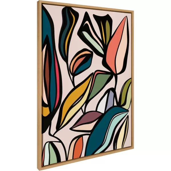 Kate and Laurel Sylvie Fanciful Ficus Framed Canvas Wall Art by Alicia Bock 18x24 Natural Colorful Plant Leaves Art for WallNatural