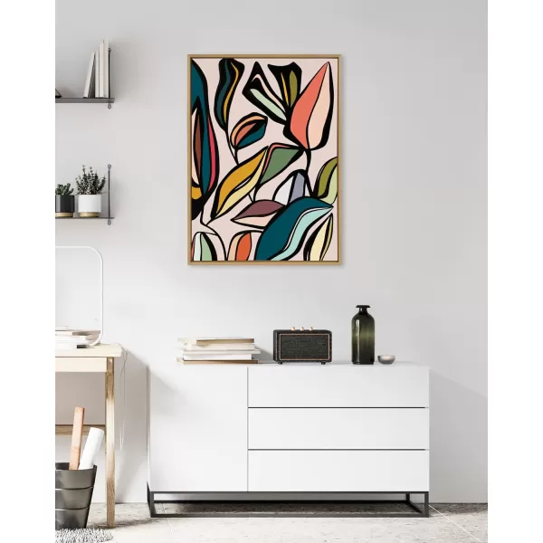 Kate and Laurel Sylvie Fanciful Ficus Framed Canvas Wall Art by Alicia Bock 18x24 Natural Colorful Plant Leaves Art for WallNatural