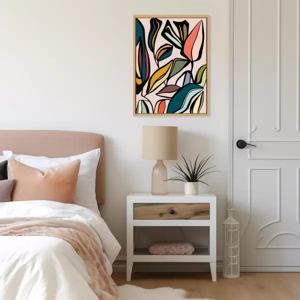 Kate and Laurel Sylvie Fanciful Ficus Framed Canvas Wall Art by Alicia Bock 18x24 Natural Colorful Plant Leaves Art for WallNatural