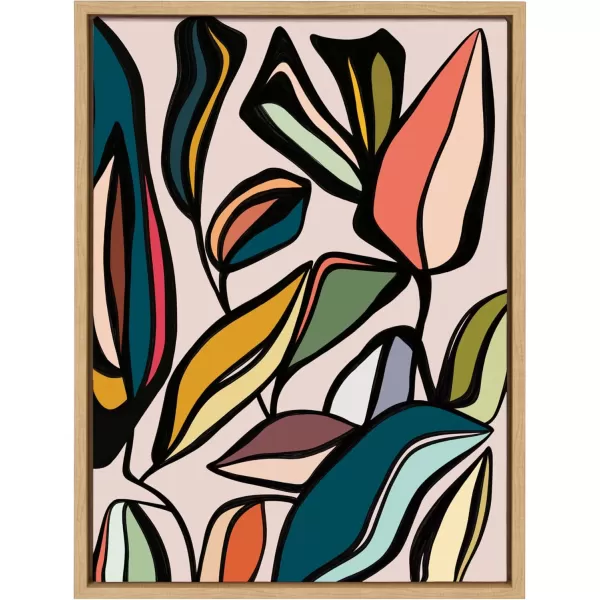 Kate and Laurel Sylvie Fanciful Ficus Framed Canvas Wall Art by Alicia Bock 18x24 Natural Colorful Plant Leaves Art for WallNatural