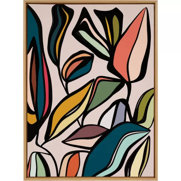 Kate and Laurel Sylvie Fanciful Ficus Framed Canvas Wall Art by Alicia Bock 18x24 Natural Colorful Plant Leaves Art for WallNatural
