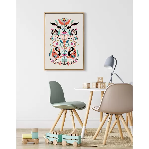 Kate and Laurel Sylvie Floral Bunny Framed Canvas Wall Art by Rachel Lee 23x33 Natural Colorful Baby Animal Home Decor