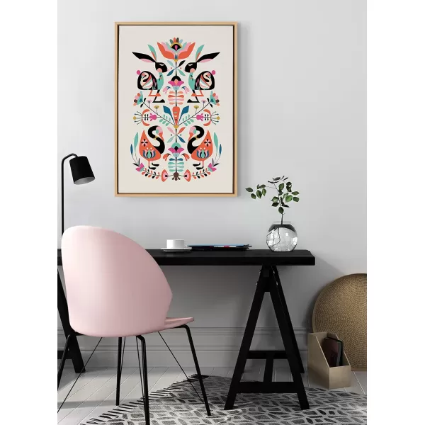 Kate and Laurel Sylvie Floral Bunny Framed Canvas Wall Art by Rachel Lee 23x33 Natural Colorful Baby Animal Home Decor