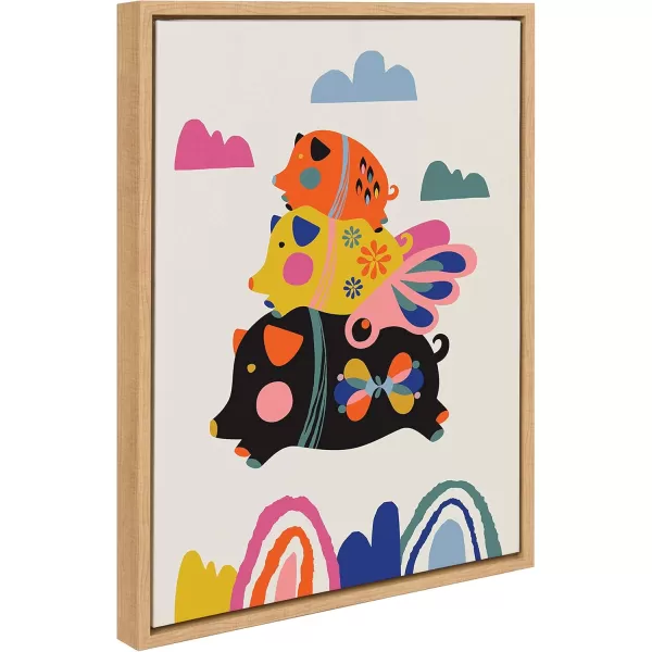 Kate and Laurel Sylvie Flying Pigs Framed Canvas Wall Art by Rachel Lee of My Dream Wall 18x24 Natural Whimsical Abstract Animal Art