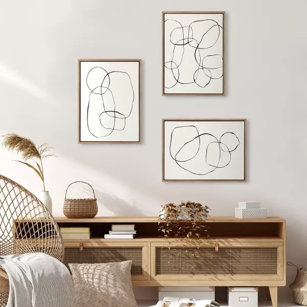 Kate and Laurel Sylvie Going in Circles Dancing Circles and Modern Circles Framed Linen Textured Canvas Art Set by Teju Reval of SnazzyHues 3 Piece Set 18x24 Natural Minimalist Neutral Wall ArtGold