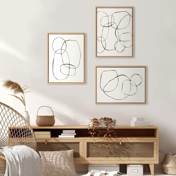 Kate and Laurel Sylvie Going in Circles Dancing Circles and Modern Circles Framed Linen Textured Canvas Art Set by Teju Reval of SnazzyHues 3 Piece Set 18x24 Natural Minimalist Neutral Wall ArtNatural