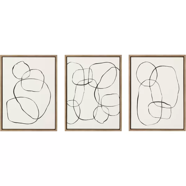 Kate and Laurel Sylvie Going in Circles Dancing Circles and Modern Circles Framed Linen Textured Canvas Art Set by Teju Reval of SnazzyHues 3 Piece Set 18x24 Natural Minimalist Neutral Wall ArtGold