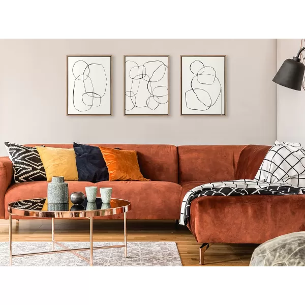 Kate and Laurel Sylvie Going in Circles Dancing Circles and Modern Circles Framed Linen Textured Canvas Art Set by Teju Reval of SnazzyHues 3 Piece Set 18x24 Natural Minimalist Neutral Wall ArtGold