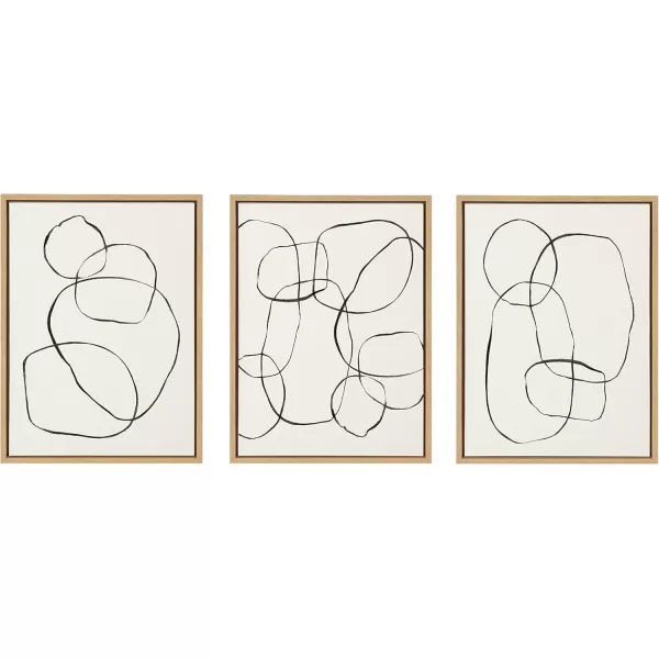 Kate and Laurel Sylvie Going in Circles Dancing Circles and Modern Circles Framed Linen Textured Canvas Art Set by Teju Reval of SnazzyHues 3 Piece Set 18x24 Natural Minimalist Neutral Wall ArtNatural