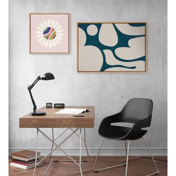 Kate and Laurel Sylvie Groovy Happy Abstract Dark Green Teal and Tan Framed Canvas Wall Art by The Creative Bunch Studio 28x38 Brown Retro Mid Century Modern Abstract Wall DcorNatural